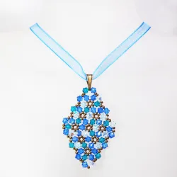 Pendant 65cm - Marissa Rhombus M-Blue Organza - Pendant 65cm - Laiton bronze